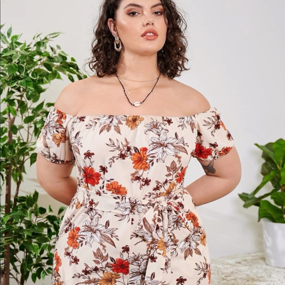 Plus floral print belted Bardot jumpsuit size 4XL